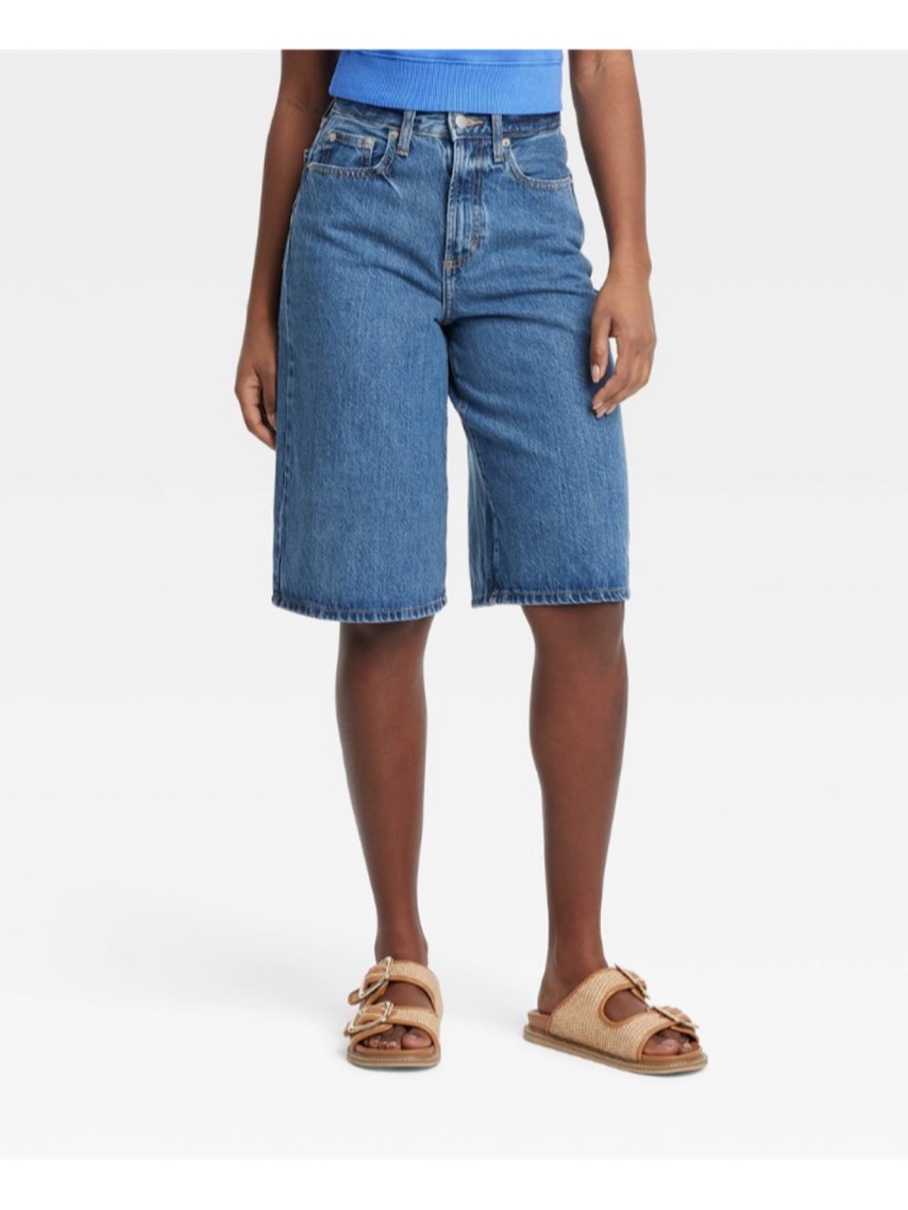 Universal Thread High Rise Long Denim Shorts (Medium Wash- Size 10)
